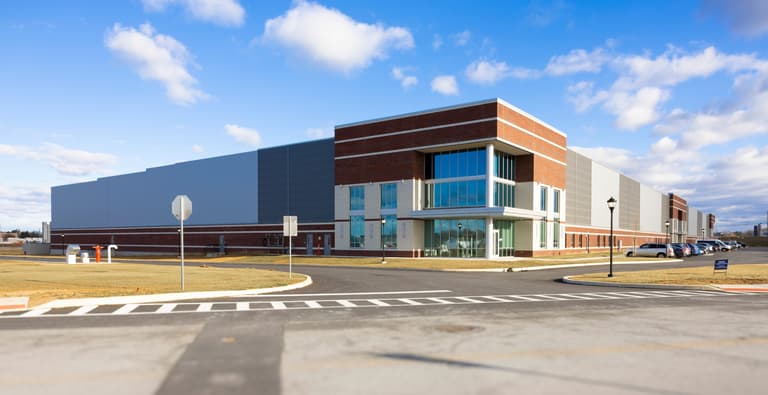 Exterior shot of Warehouse 424 at Greenfield North, Spring 2025